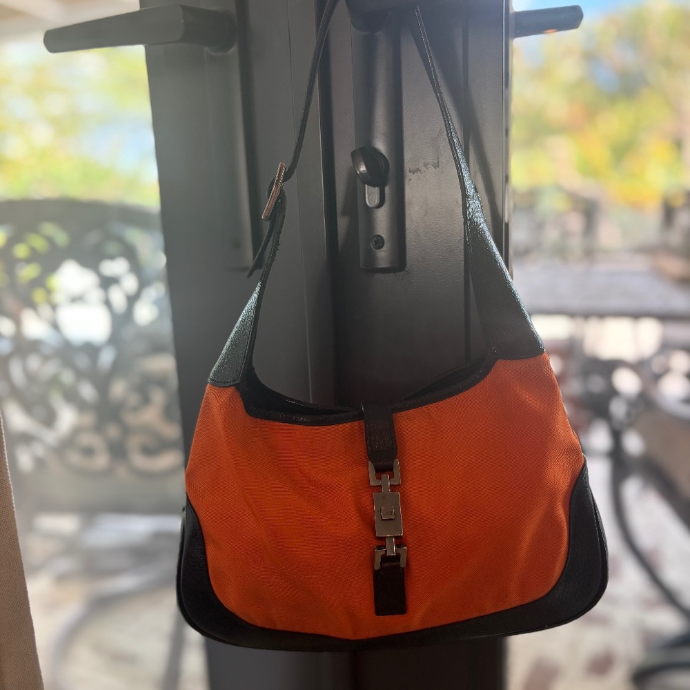 Gucci Fabric Leather Jackie O y2k Shoulder Bag Orange Piston Lock